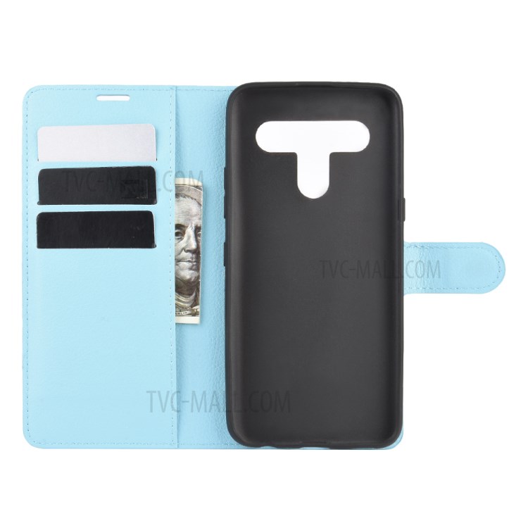 Litchi Skin Leather with Stand Unique Case for LG K61 - Blue-3