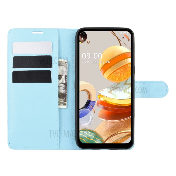 Litchi Skin Leather with Stand Unique Case for LG K61 - Blue-4