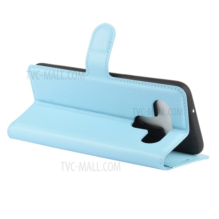 Litchi Skin Leather with Stand Unique Case for LG K61 - Blue-5