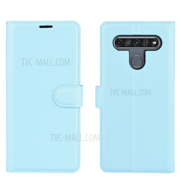 Litchi Skin Leather with Stand Unique Case for LG K61 - Blue-6