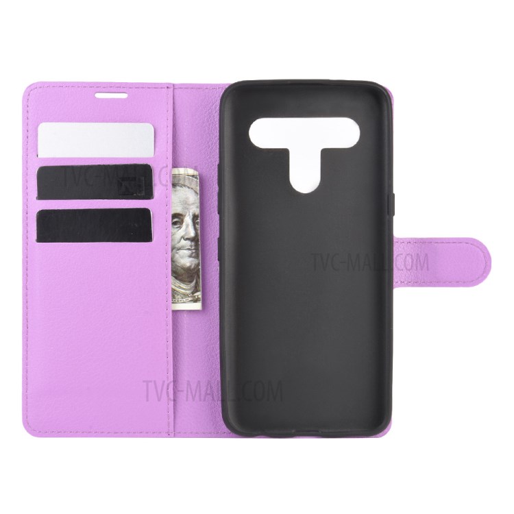 Litchi Skin Leather with Stand Unique Case for LG K61 - Purple-3