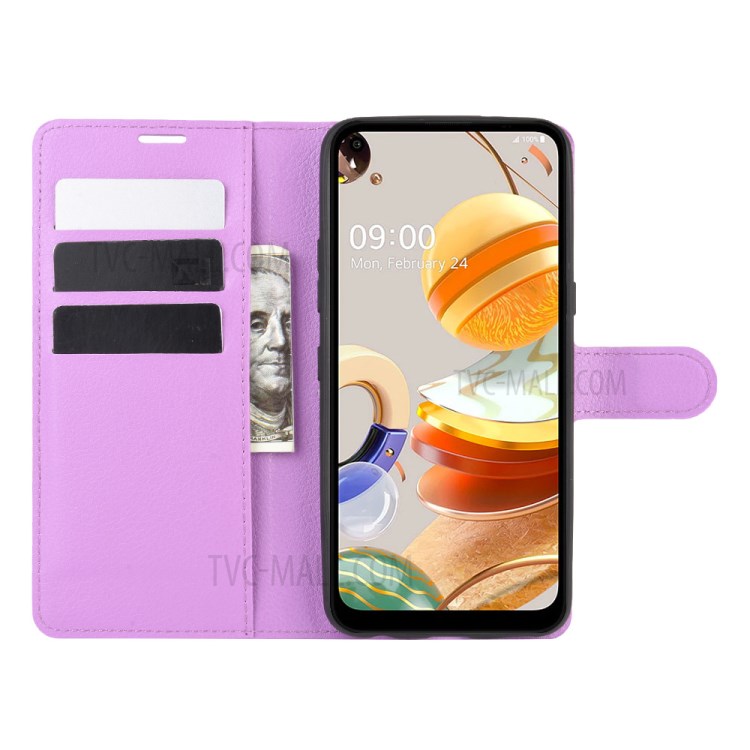 Litchi Skin Leather with Stand Unique Case for LG K61 - Purple-4
