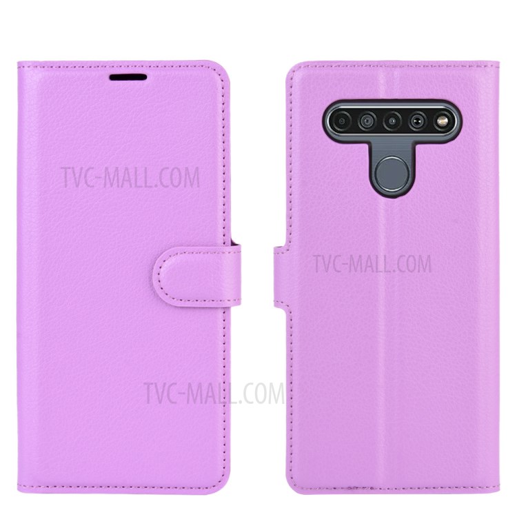 Litchi Skin Leather with Stand Unique Case for LG K61 - Purple-6