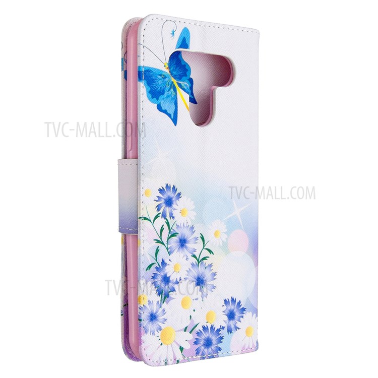 Pattern Printing Leather Wallet Case for LG K51 - Blue Butterfly and Flowers-3