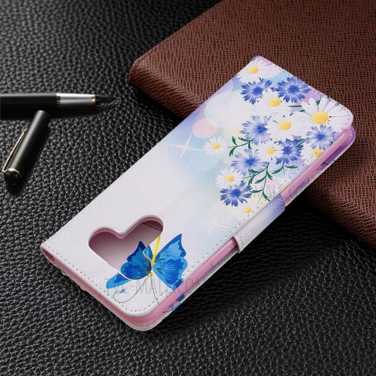 Pattern Printing Leather Wallet Case for LG K51 - Blue Butterfly and Flowers-8