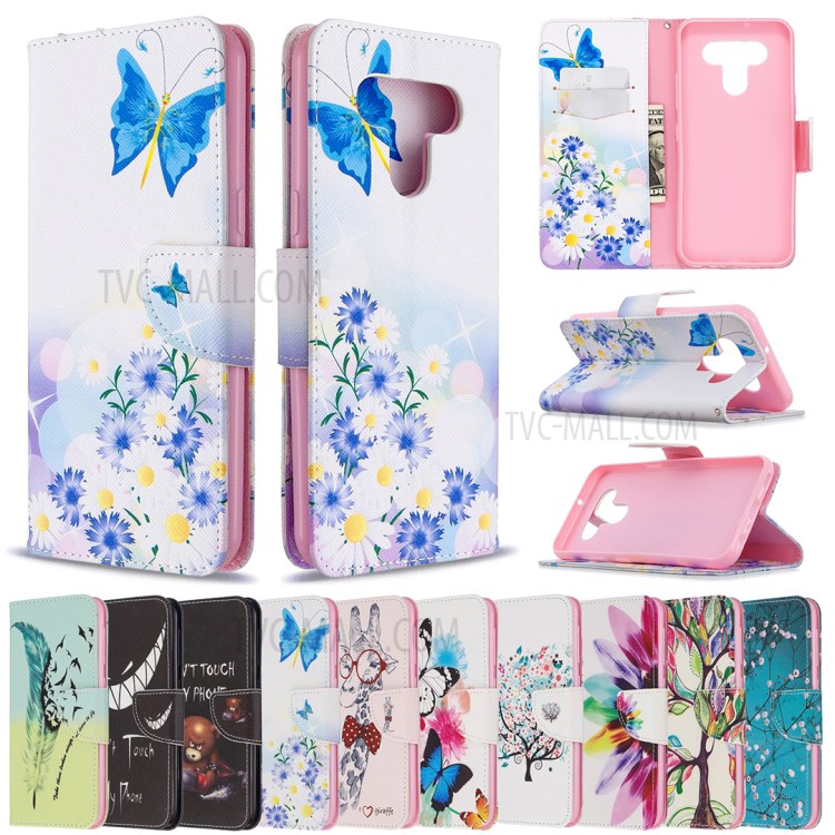 Pattern Printing Leather Wallet Case for LG K51 - Blue Butterfly and Flowers-9