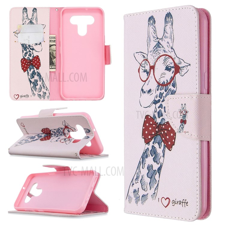 Pattern Printing Leather Wallet Case for LG K51 - Adorable Giraffe Wearing Glasses-1
