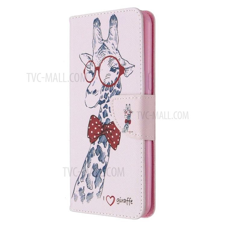 Pattern Printing Leather Wallet Case for LG K51 - Adorable Giraffe Wearing Glasses-2