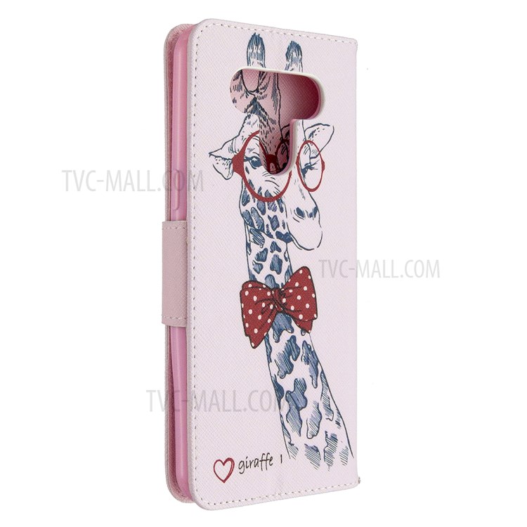 Pattern Printing Leather Wallet Case for LG K51 - Adorable Giraffe Wearing Glasses-3