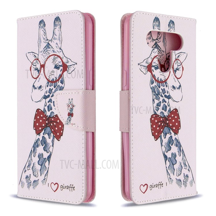 Pattern Printing Leather Wallet Case for LG K51 - Adorable Giraffe Wearing Glasses-4