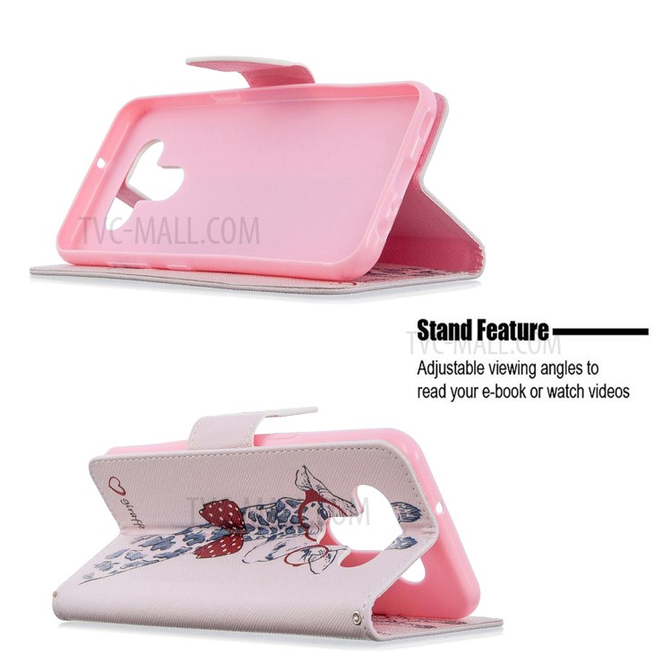 Pattern Printing Leather Wallet Case for LG K51 - Adorable Giraffe Wearing Glasses-5