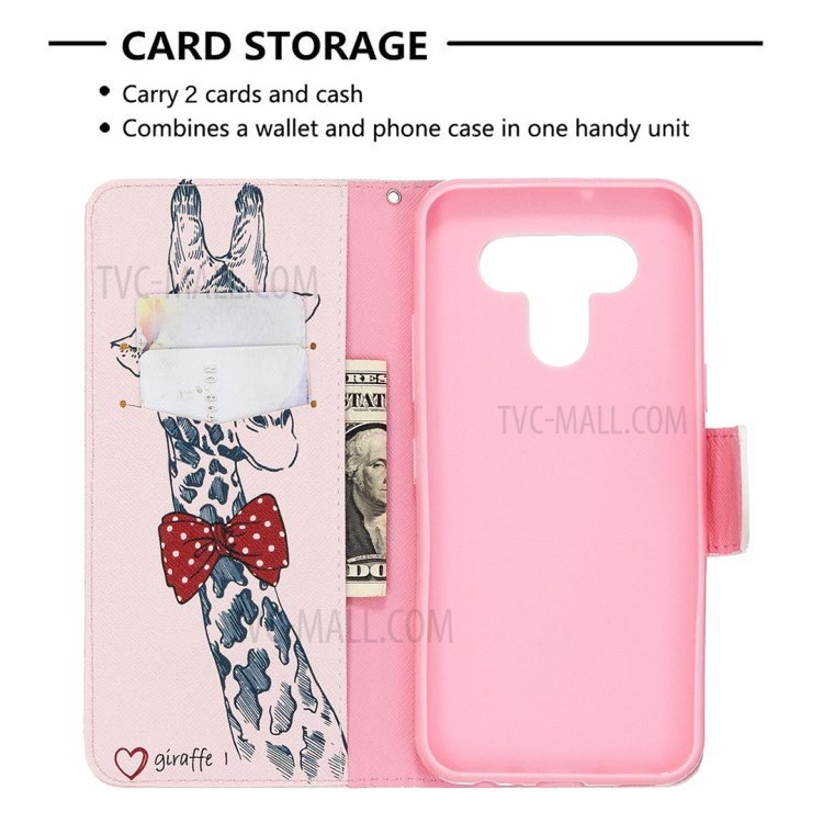 Pattern Printing Leather Wallet Case for LG K51 - Adorable Giraffe Wearing Glasses-6