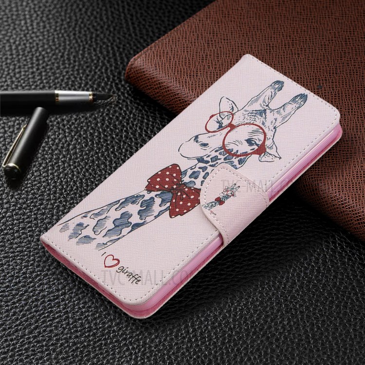 Pattern Printing Leather Wallet Case for LG K51 - Adorable Giraffe Wearing Glasses-7