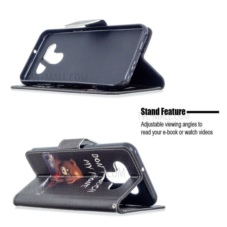 Pattern Printing Leather Wallet Case for LG K51 - Brown Bear and Warning Words-5