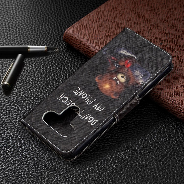 Pattern Printing Leather Wallet Case for LG K51 - Brown Bear and Warning Words-8