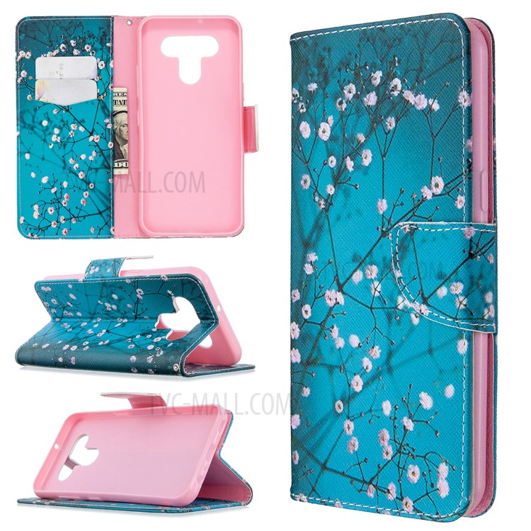 Pattern Printing Leather Wallet Case for LG K51 - Tree with Flowers-1