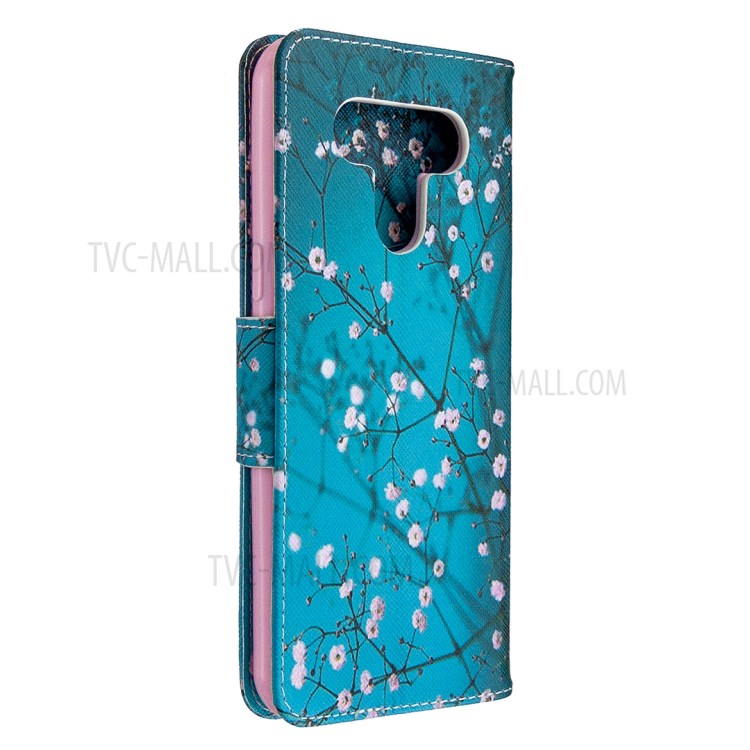 Pattern Printing Leather Wallet Case for LG K51 - Tree with Flowers-3