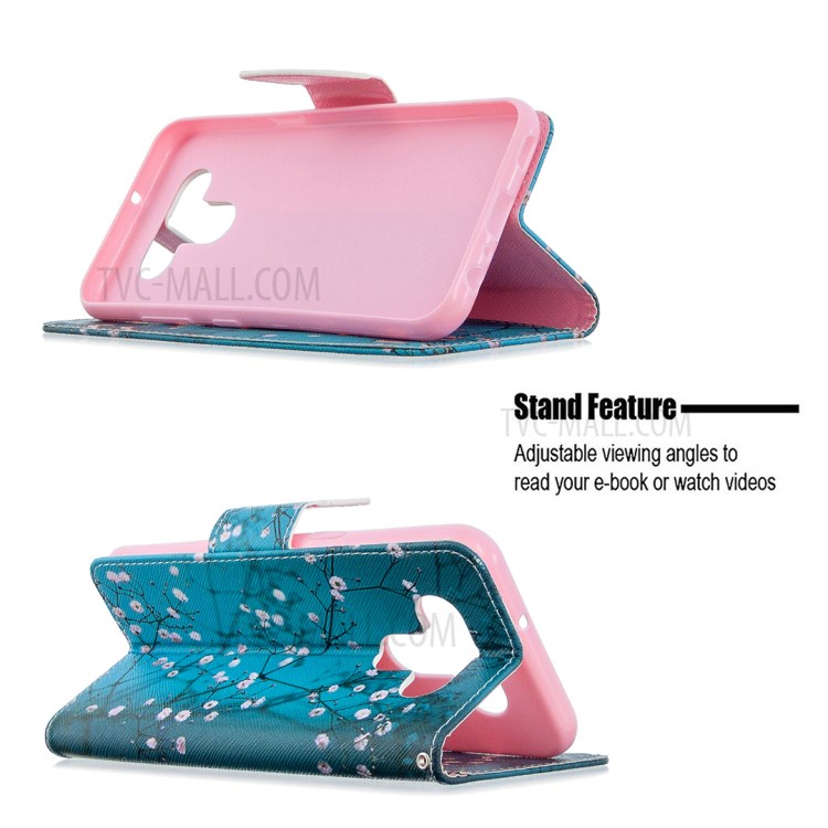 Pattern Printing Leather Wallet Case for LG K51 - Tree with Flowers-5