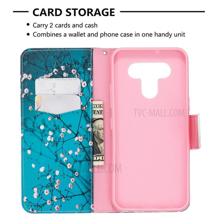 Pattern Printing Leather Wallet Case for LG K51 - Tree with Flowers-6