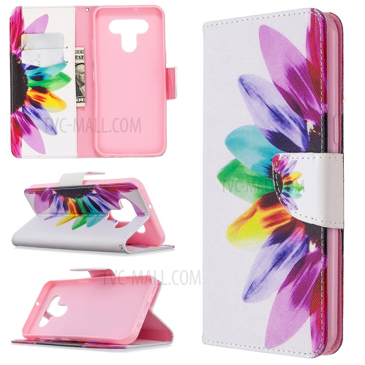 Pattern Printing Leather Wallet Case for LG K51 - Colorful Petals-1
