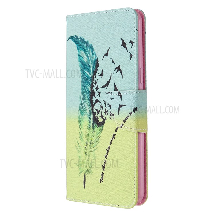Pattern Printing Leather Wallet Case for LG K51 - Feather Pattern-2