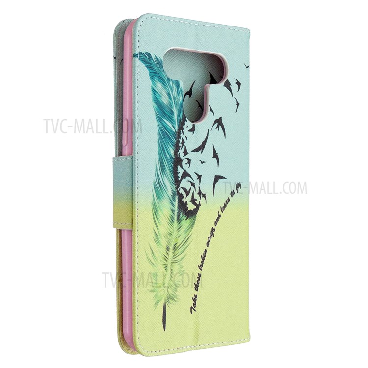 Pattern Printing Leather Wallet Case for LG K51 - Feather Pattern-3