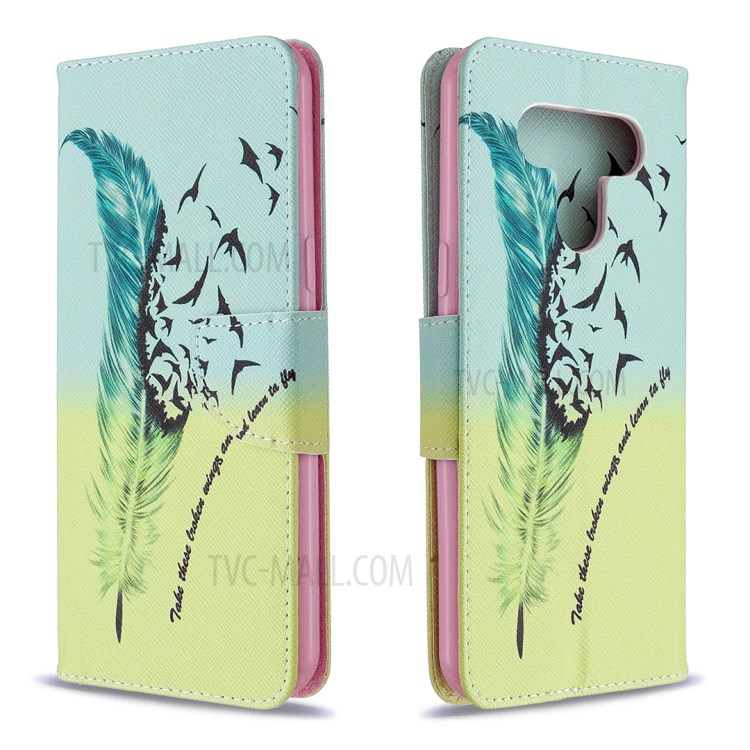 Pattern Printing Leather Wallet Case for LG K51 - Feather Pattern-4