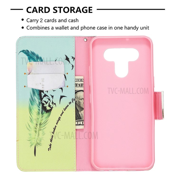 Pattern Printing Leather Wallet Case for LG K51 - Feather Pattern-6