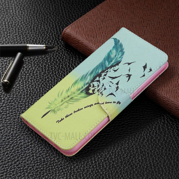 Pattern Printing Leather Wallet Case for LG K51 - Feather Pattern-7