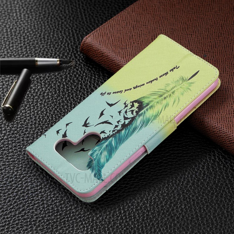 Pattern Printing Leather Wallet Case for LG K51 - Feather Pattern-8