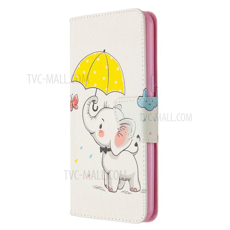 Pattern Printing Leather Stand Case with Card Slots for LG K51 - Elephant Holding an Umbrella-2