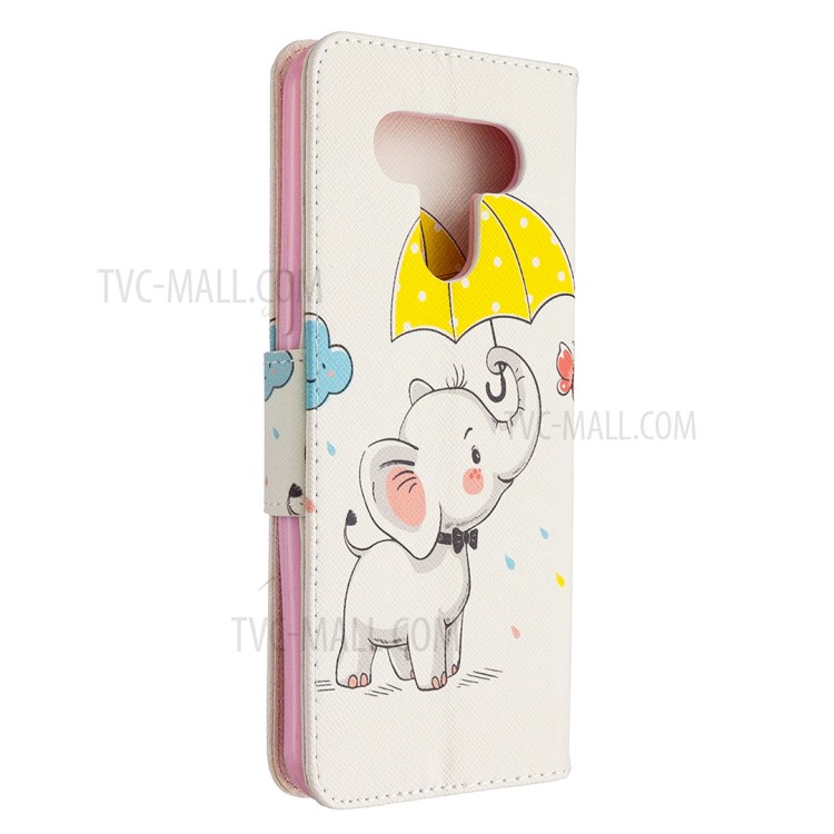 Pattern Printing Leather Stand Case with Card Slots for LG K51 - Elephant Holding an Umbrella-3