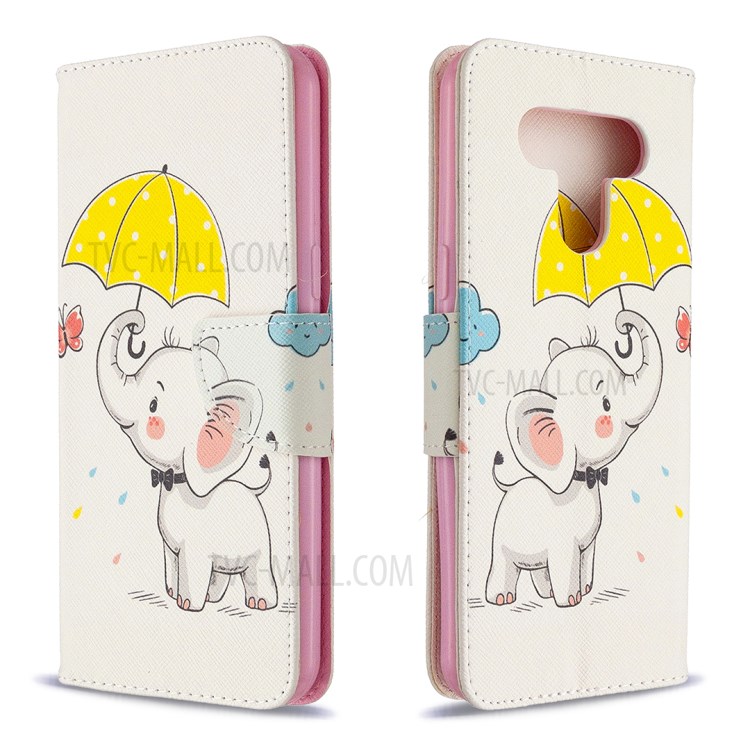Pattern Printing Leather Stand Case with Card Slots for LG K51 - Elephant Holding an Umbrella-4