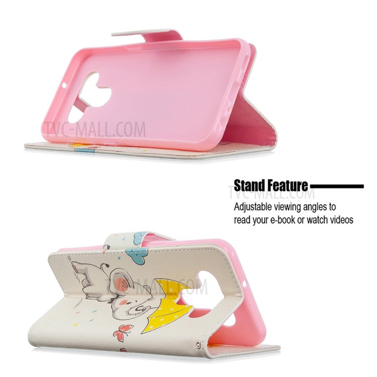 Pattern Printing Leather Stand Case with Card Slots for LG K51 - Elephant Holding an Umbrella-5