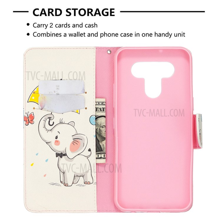 Pattern Printing Leather Stand Case with Card Slots for LG K51 - Elephant Holding an Umbrella-6