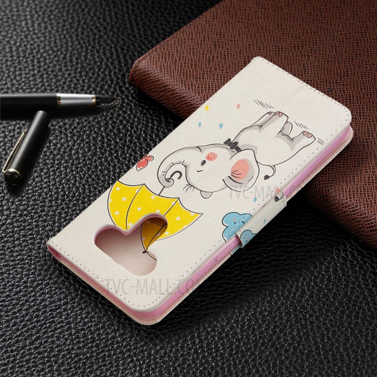 Pattern Printing Leather Stand Case with Card Slots for LG K51 - Elephant Holding an Umbrella-8