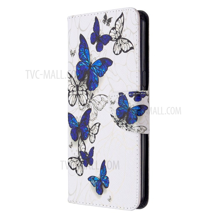 Pattern Printing Leather Stand Case with Card Slots for LG K51 - Blue Butterflies-2