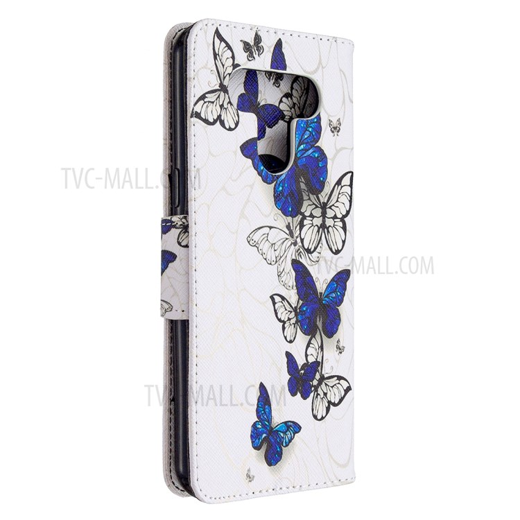 Pattern Printing Leather Stand Case with Card Slots for LG K51 - Blue Butterflies-3