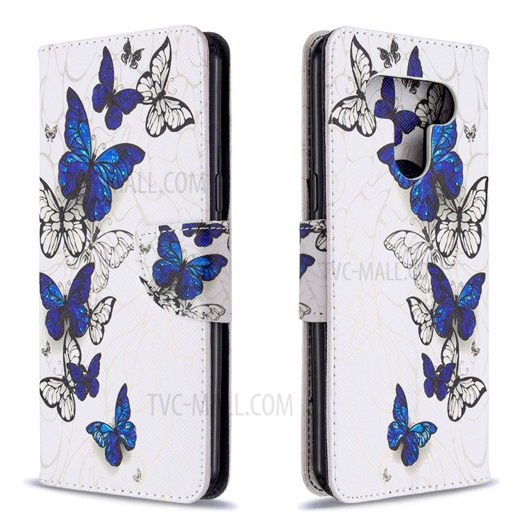 Pattern Printing Leather Stand Case with Card Slots for LG K51 - Blue Butterflies-4