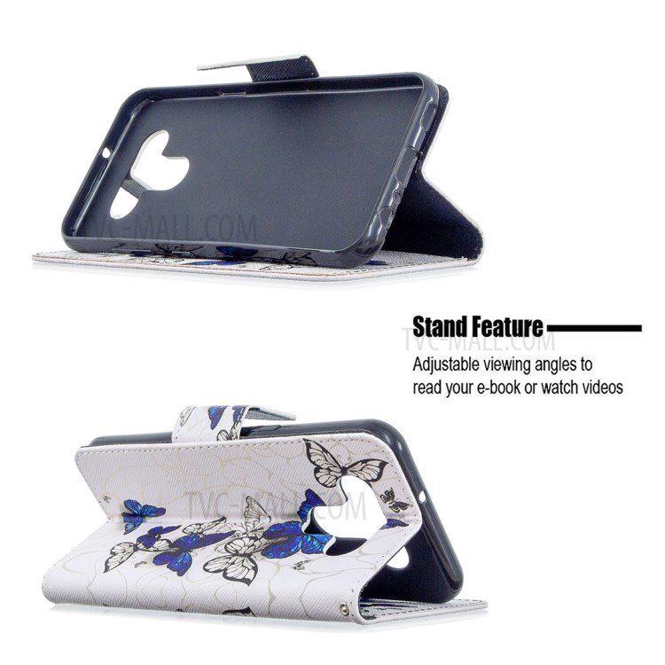 Pattern Printing Leather Stand Case with Card Slots for LG K51 - Blue Butterflies-5