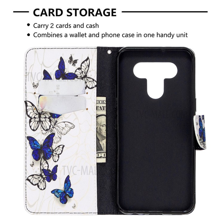 Pattern Printing Leather Stand Case with Card Slots for LG K51 - Blue Butterflies-6
