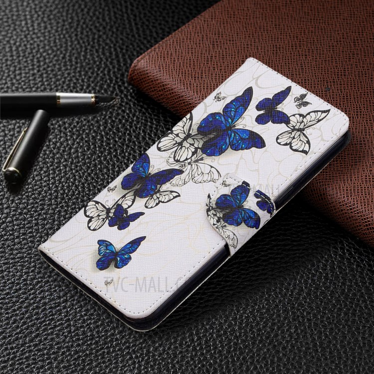 Pattern Printing Leather Stand Case with Card Slots for LG K51 - Blue Butterflies-7