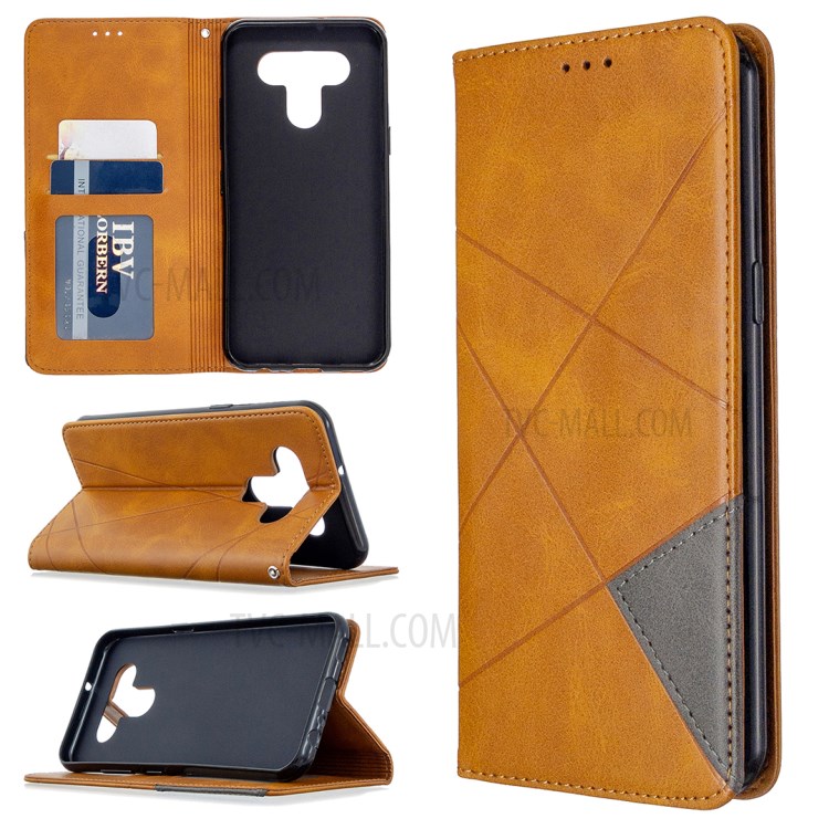Geometric Pattern Shell Leather Case for LG K51 - Brown-1