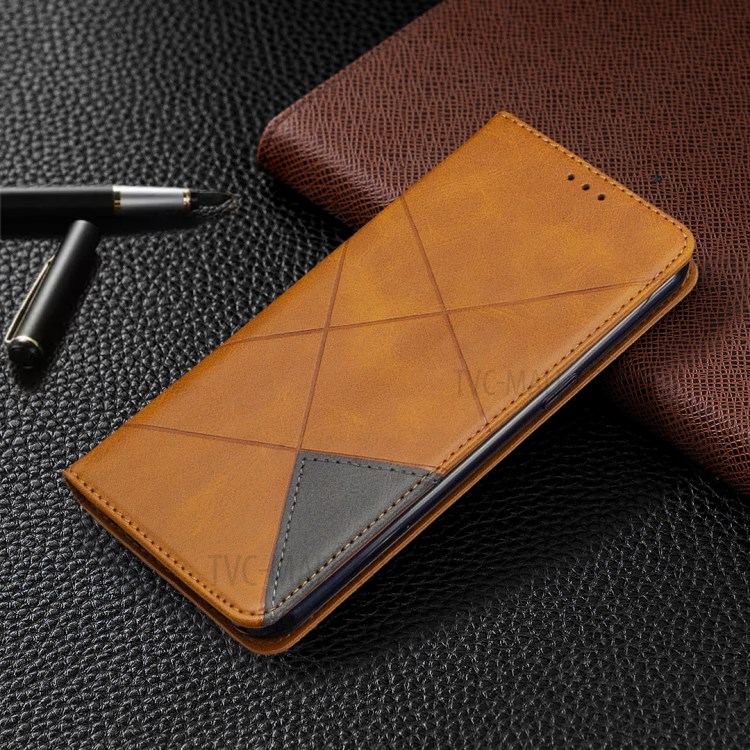 Geometric Pattern Shell Leather Case for LG K51 - Brown-8