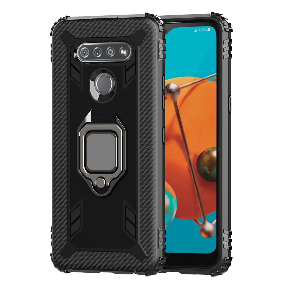 Finger Ring Kickstand TPU Mobile Phone Shell Protective Case for LG K51/Q51 - Black-1