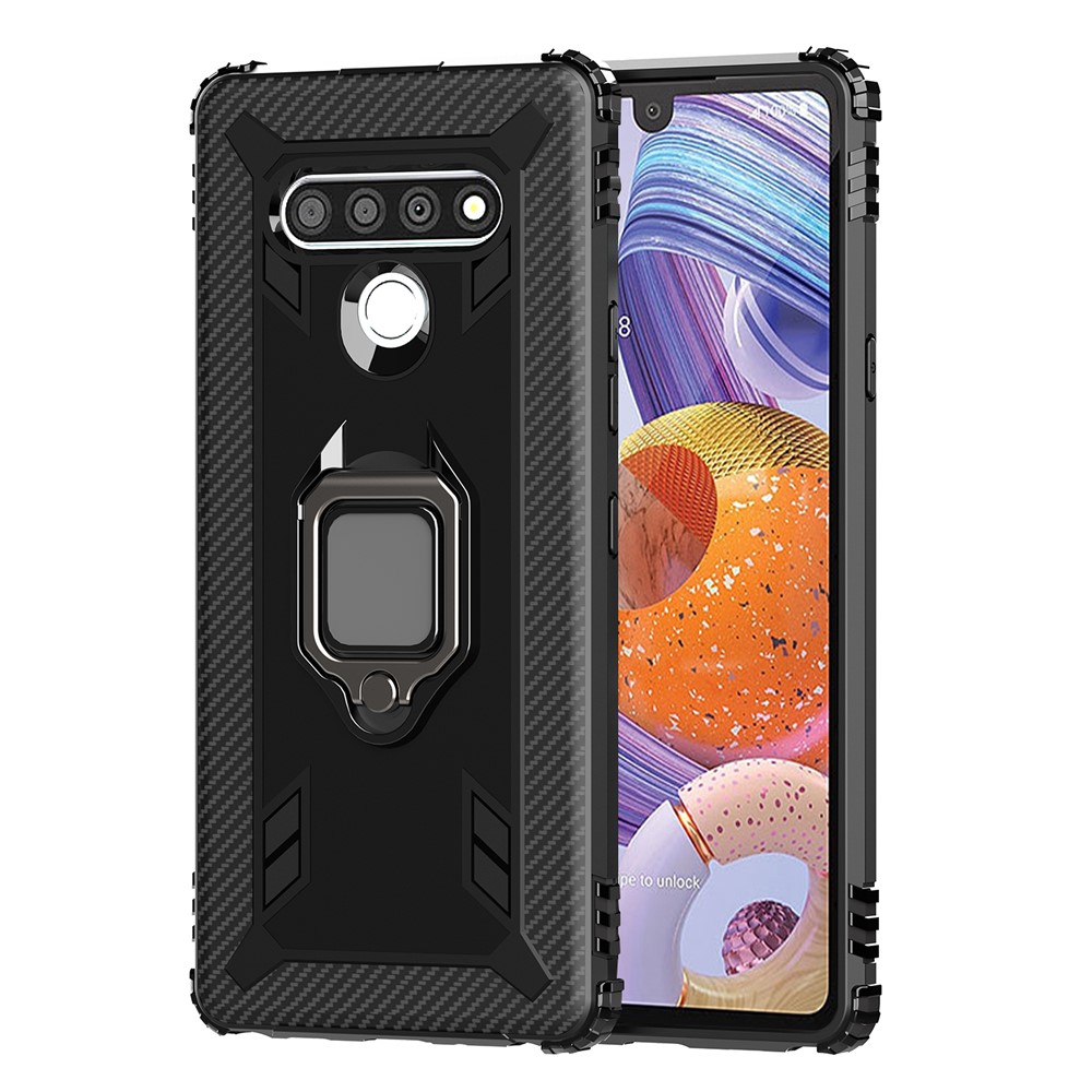 Finger Ring Kickstand TPU Shell Case for LG Stylo 6 - Black-2