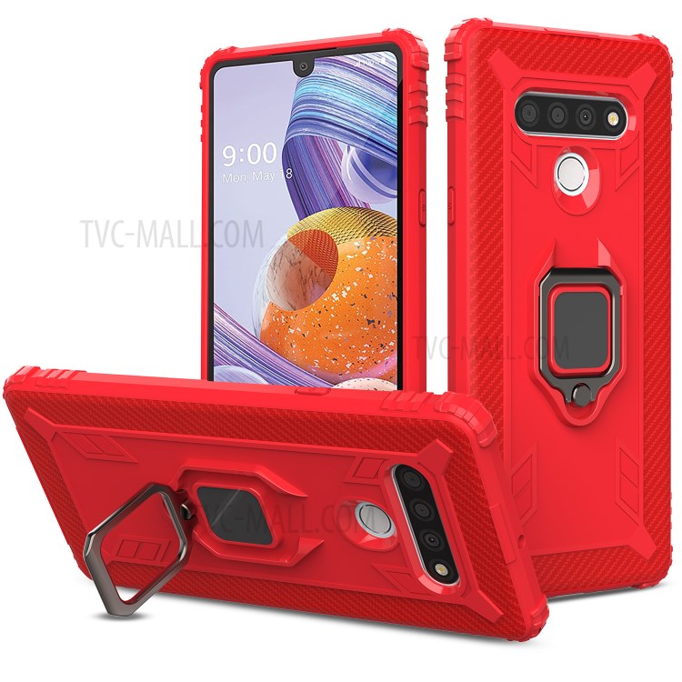 Fingerring Kickstand TPU Shell Fall Für LG Stylo 6 - Rot-1
