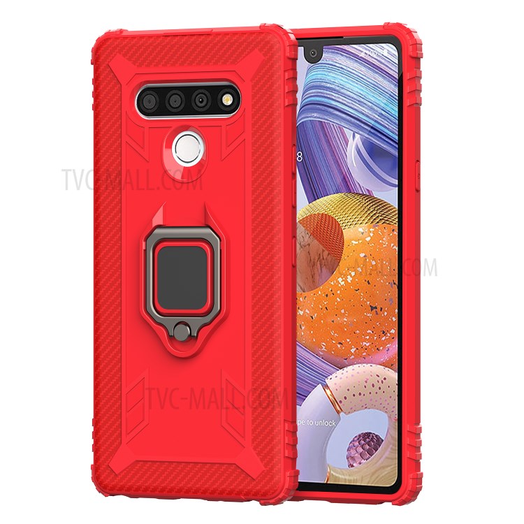 Fingerring Kickstand TPU Shell Fall Für LG Stylo 6 - Rot-2