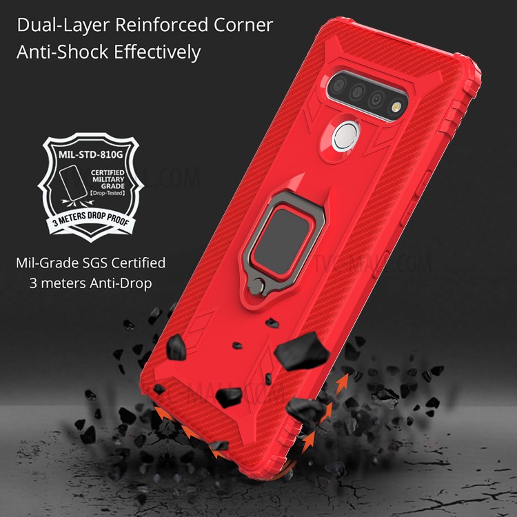 Fingerring Kickstand TPU Shell Fall Für LG Stylo 6 - Rot-3