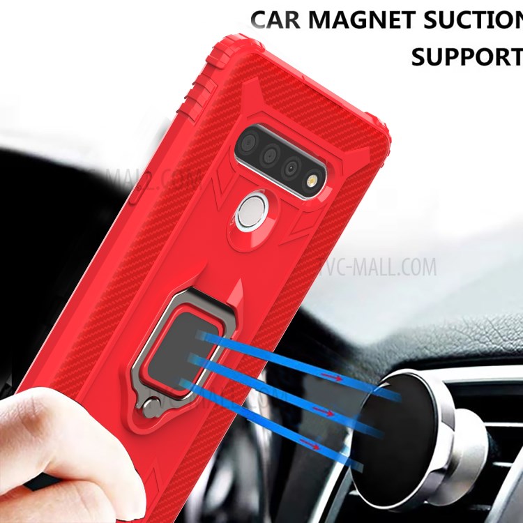 Fingerring Kickstand TPU Shell Fall Für LG Stylo 6 - Rot-5